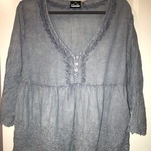 Distressed boho blue blouse